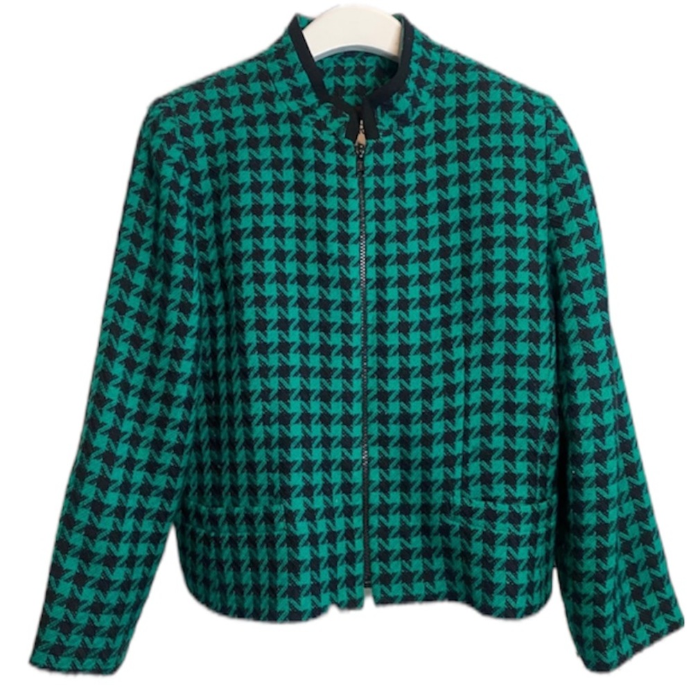 Vintage Kelly Green Houndstooth Blazer Jacket